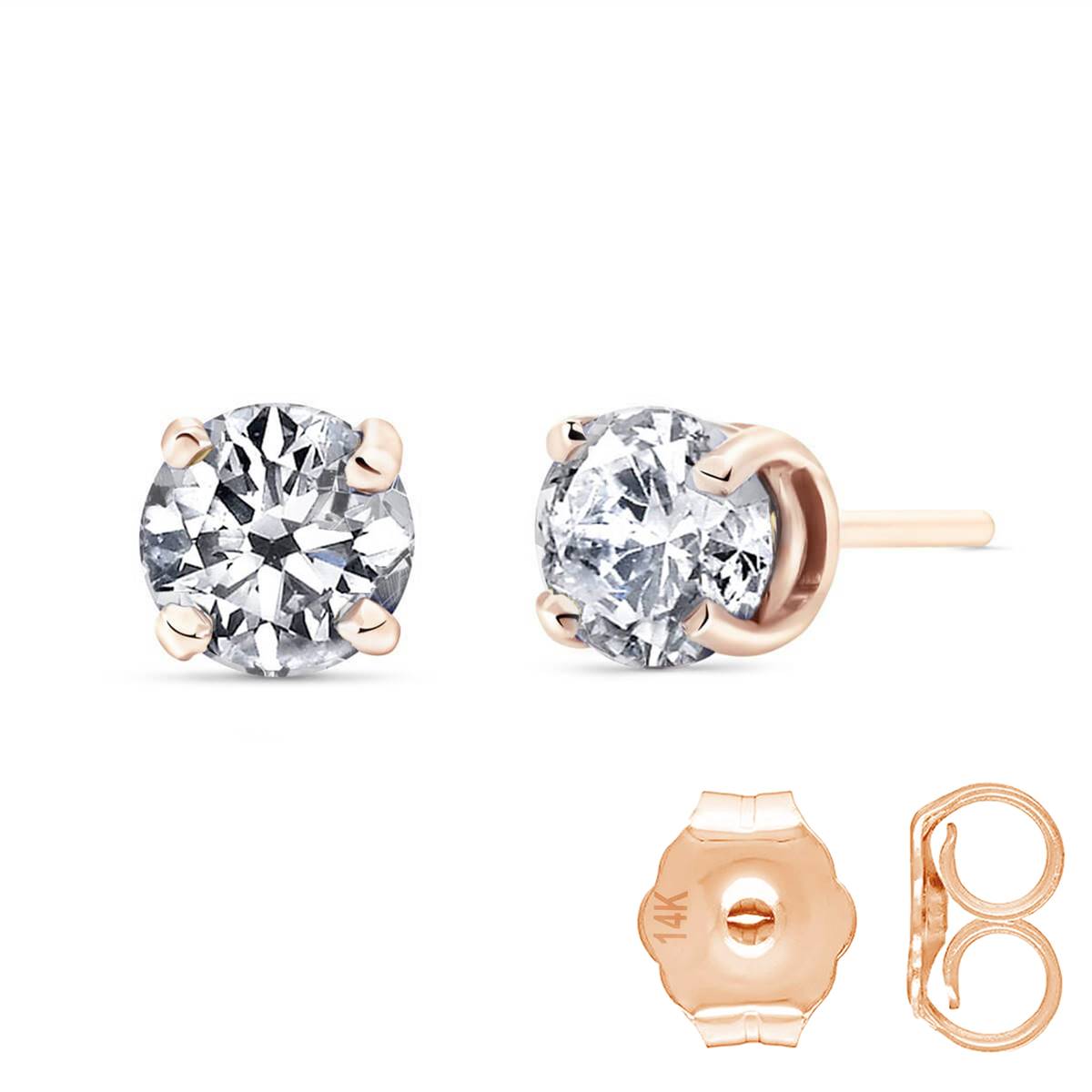 1 Carat 14K Solid Rose Gold Stud Earrings 1.0 Carat Natural Diamond