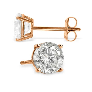 1 Carat 14K Solid Rose Gold Stud Earrings 1.0 Carat Natural Diamond