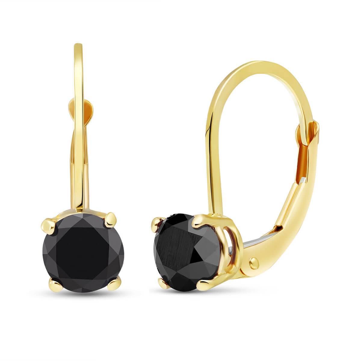 1 Carat 14K Solid Yellow Gold Leverback Earrings 1.0 Carat Black Diamond