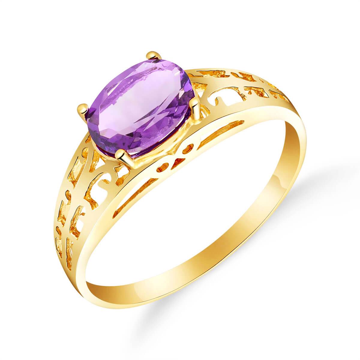 1.15 Carat 14K Solid Yellow Gold Filigree Ring Natural Purple Amethyst
