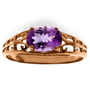 14K Solid Rose Gold Filigree Ring w/ Natural Purple Amethyst