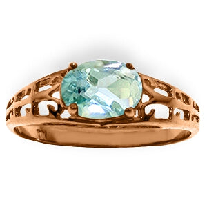 14K Solid Rose Gold Filigree Ring w/ Natural Aquamarine