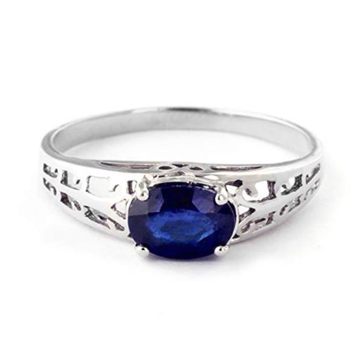 1.15 Carat 14K Solid White Gold Filigree Ring Natural Sapphire