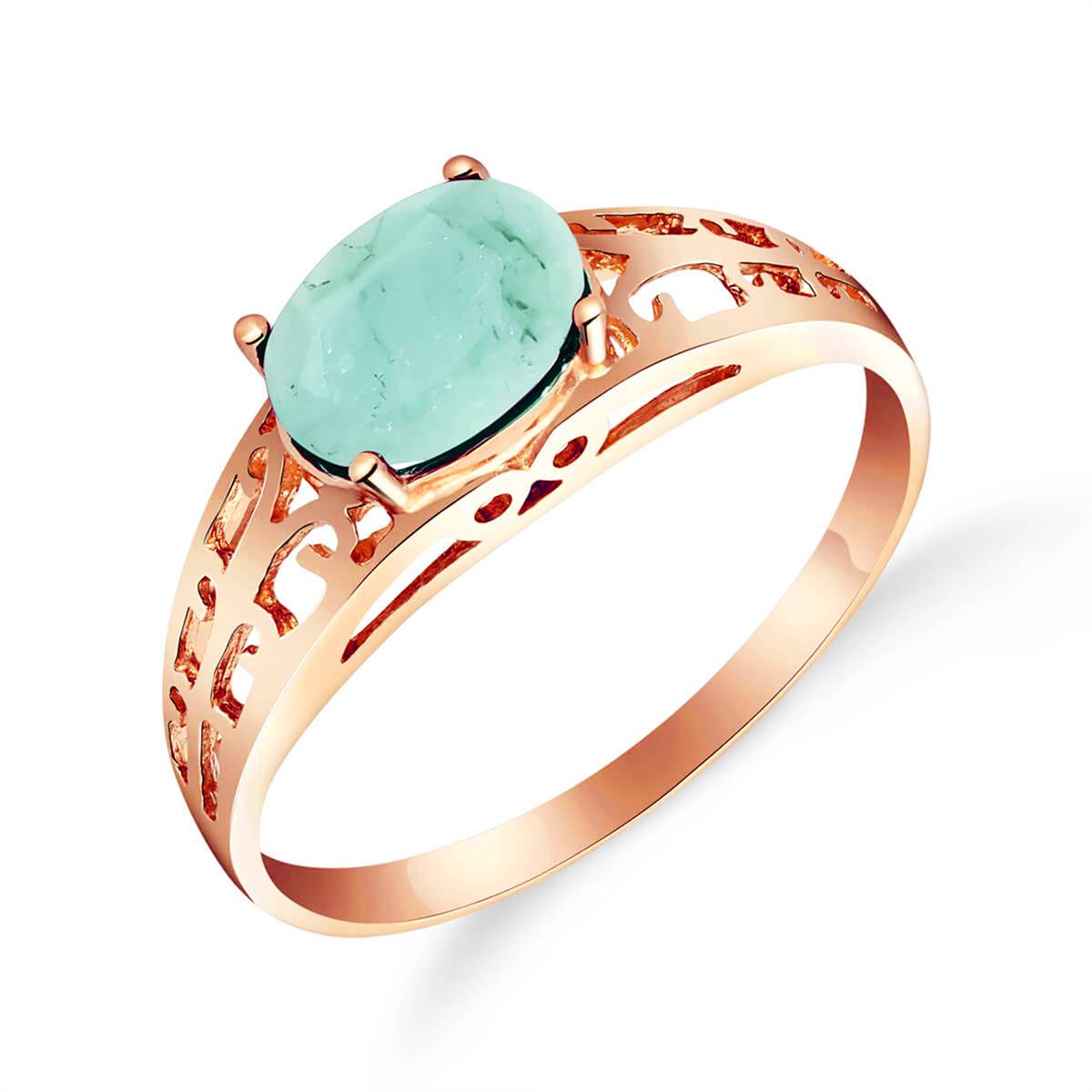 14K Solid Rose Gold Filigree Ring w/ Natural Emerald