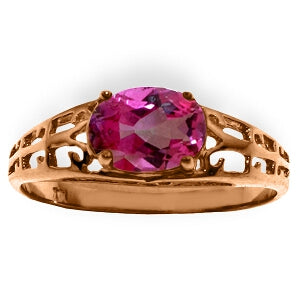 14K Solid Rose Gold Filigree Ring w/ Natural Pink Topaz