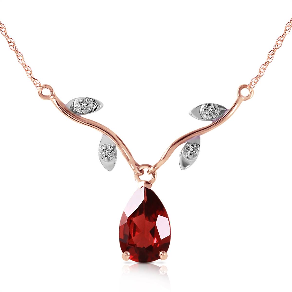 14K Solid Rose Gold Natural Diamond & Garnet Necklace Gemstone