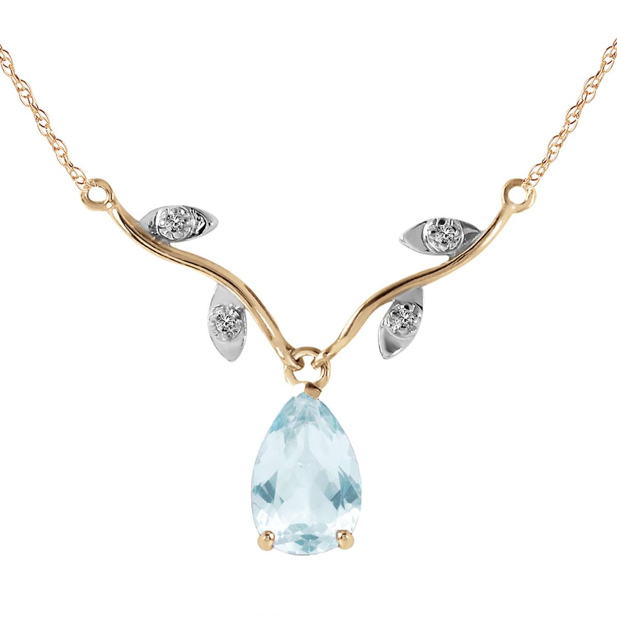 1.52 Carat 14K Solid Yellow Gold Necklace Natural Diamond Aquamarine