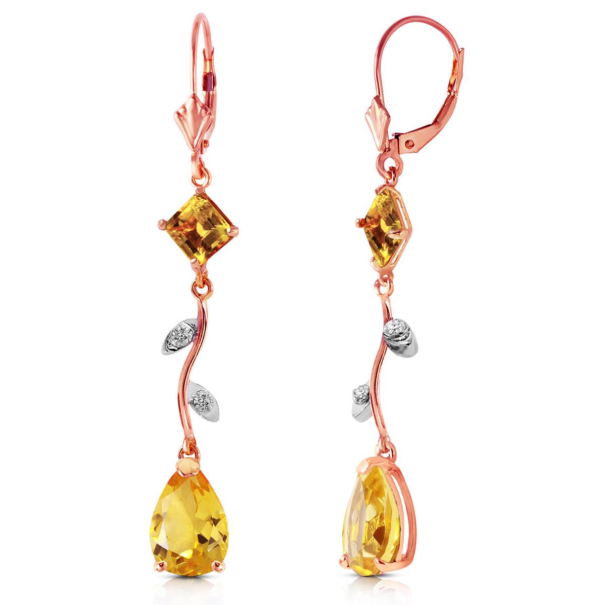 3.97 Carat 14K Solid Rose Gold Chandelier Earrings Diamond Citrine