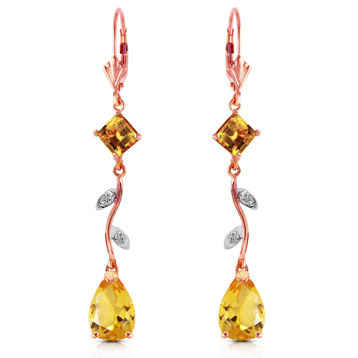 3.97 Carat 14K Solid Rose Gold Chandelier Earrings Diamond Citrine