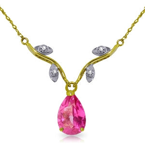 1.52 Carat 14K Solid Yellow Gold Burning Heat Pink Topaz Diamond Necklace