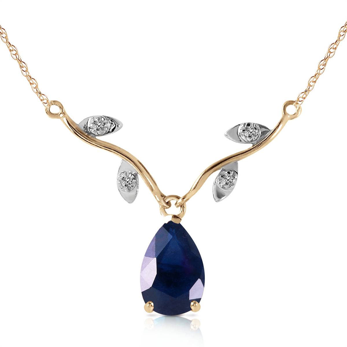 1.52 Carat 14K Solid Yellow Gold Necklace Natural Diamond Sapphire