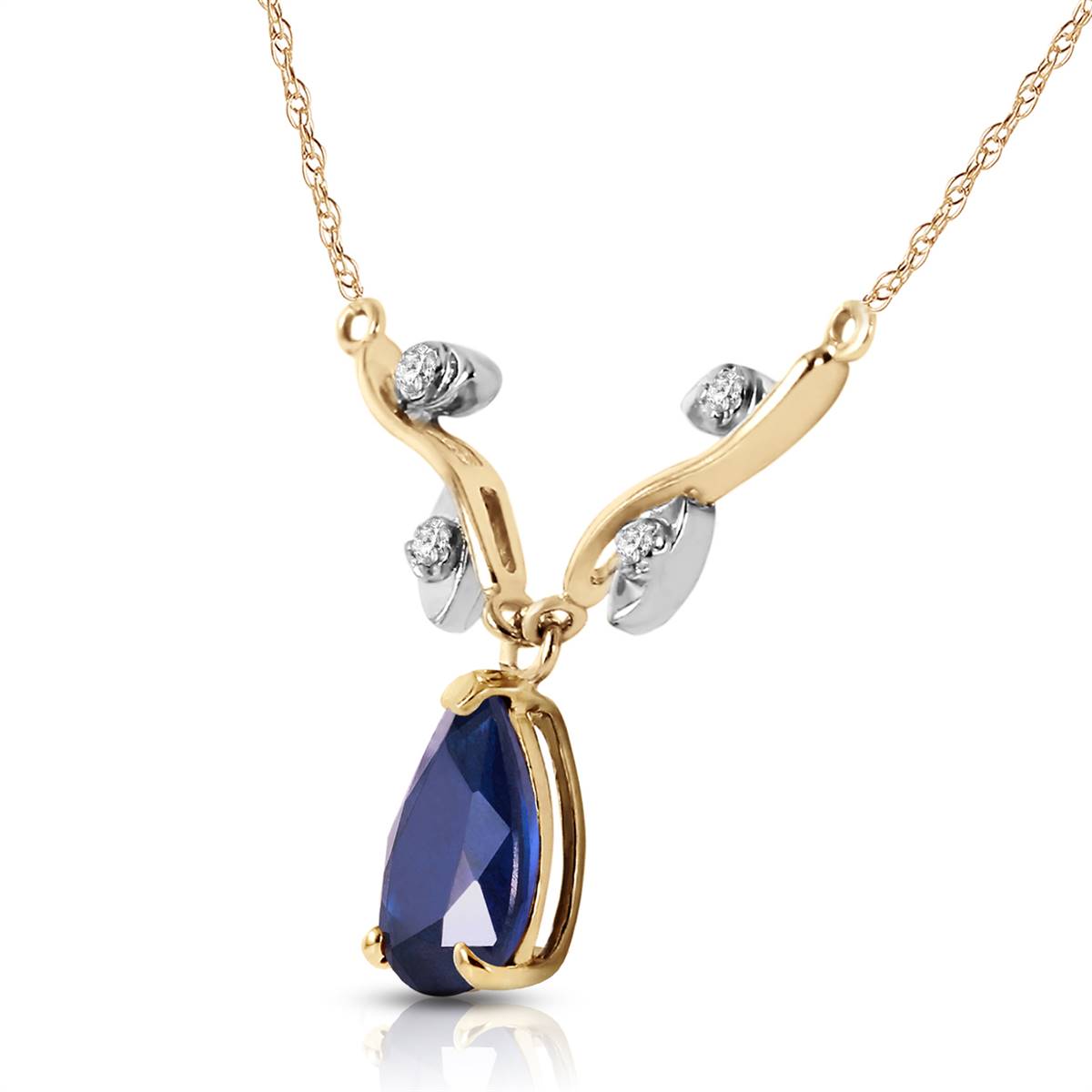 1.52 Carat 14K Solid Yellow Gold Necklace Natural Diamond Sapphire