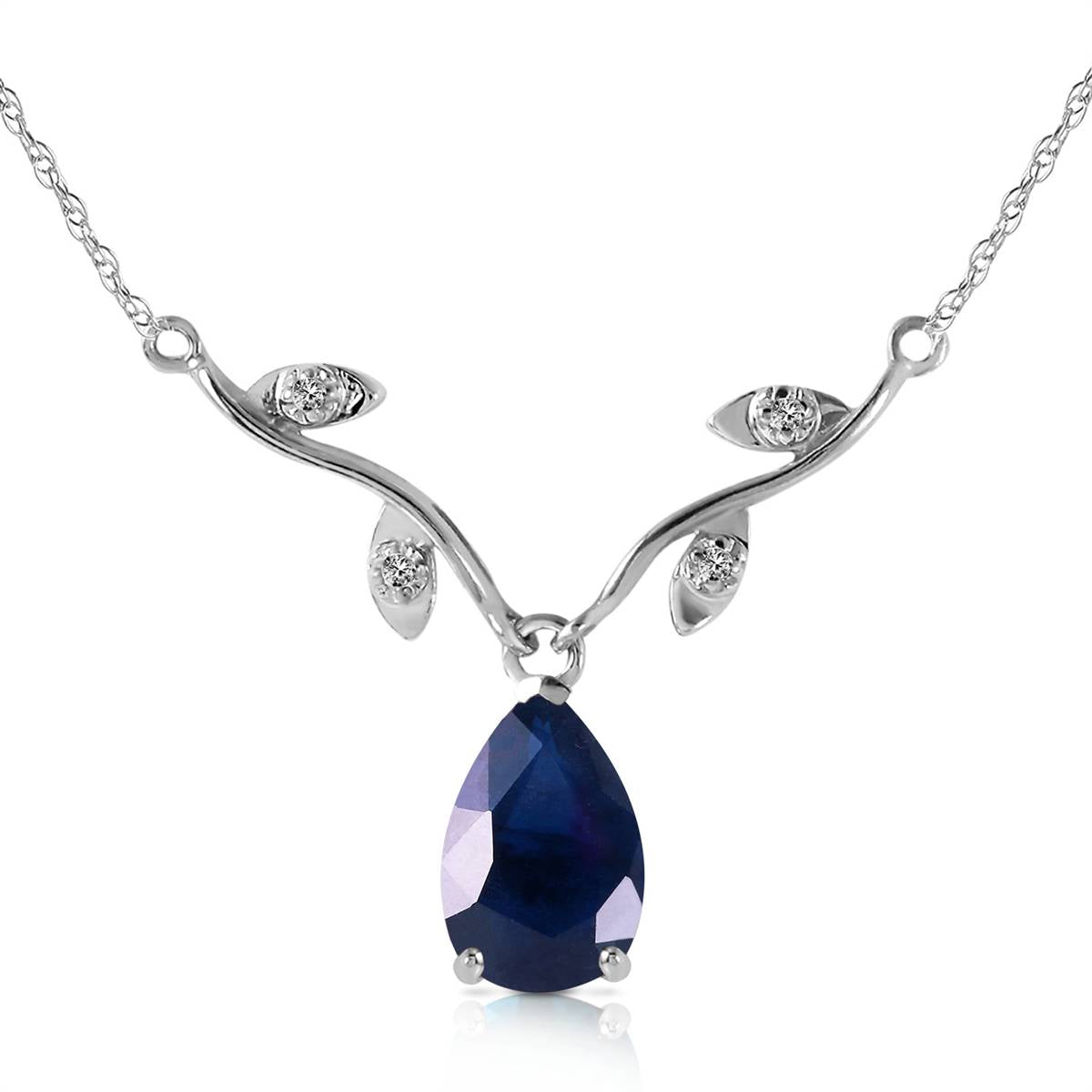 1.52 Carat 14K Solid White Gold Necklace Natural Diamond Sapphire