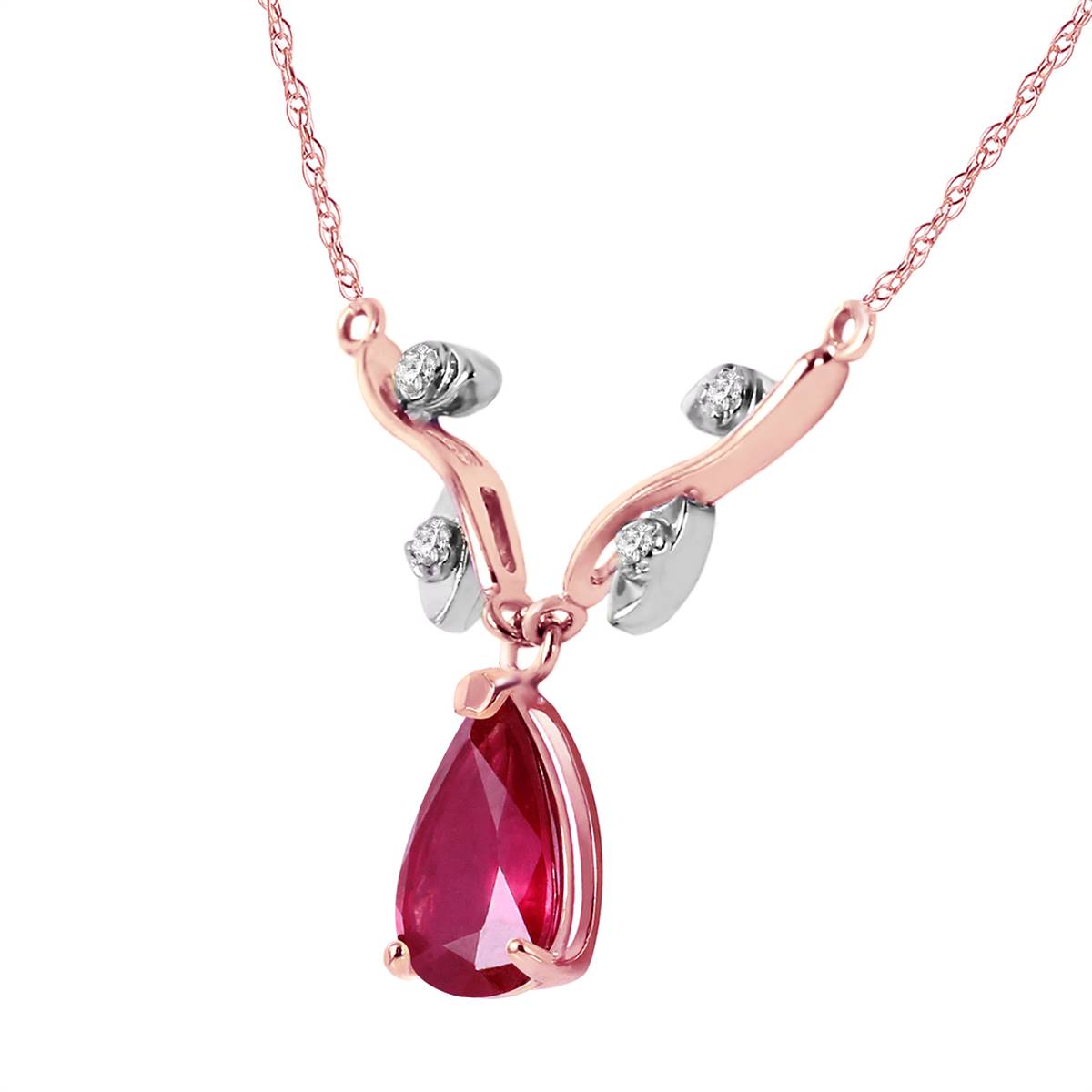 14K Solid Rose Gold Natural Diamond & Ruby Necklace Genuine