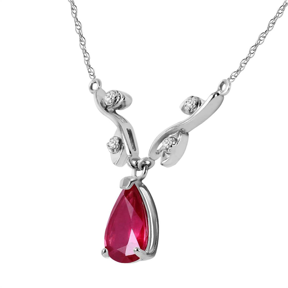1.52 Carat 14K Solid White Gold Rosebud Ruby Diamond Necklace