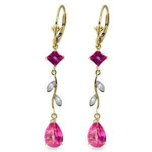 3.97 Carat 14K Solid Yellow Gold Chandelier Earrings Diamond Pink Topaz