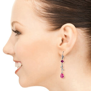 3.97 Carat 14K Solid White Gold Chandelier Earrings Diamond Pink Topaz