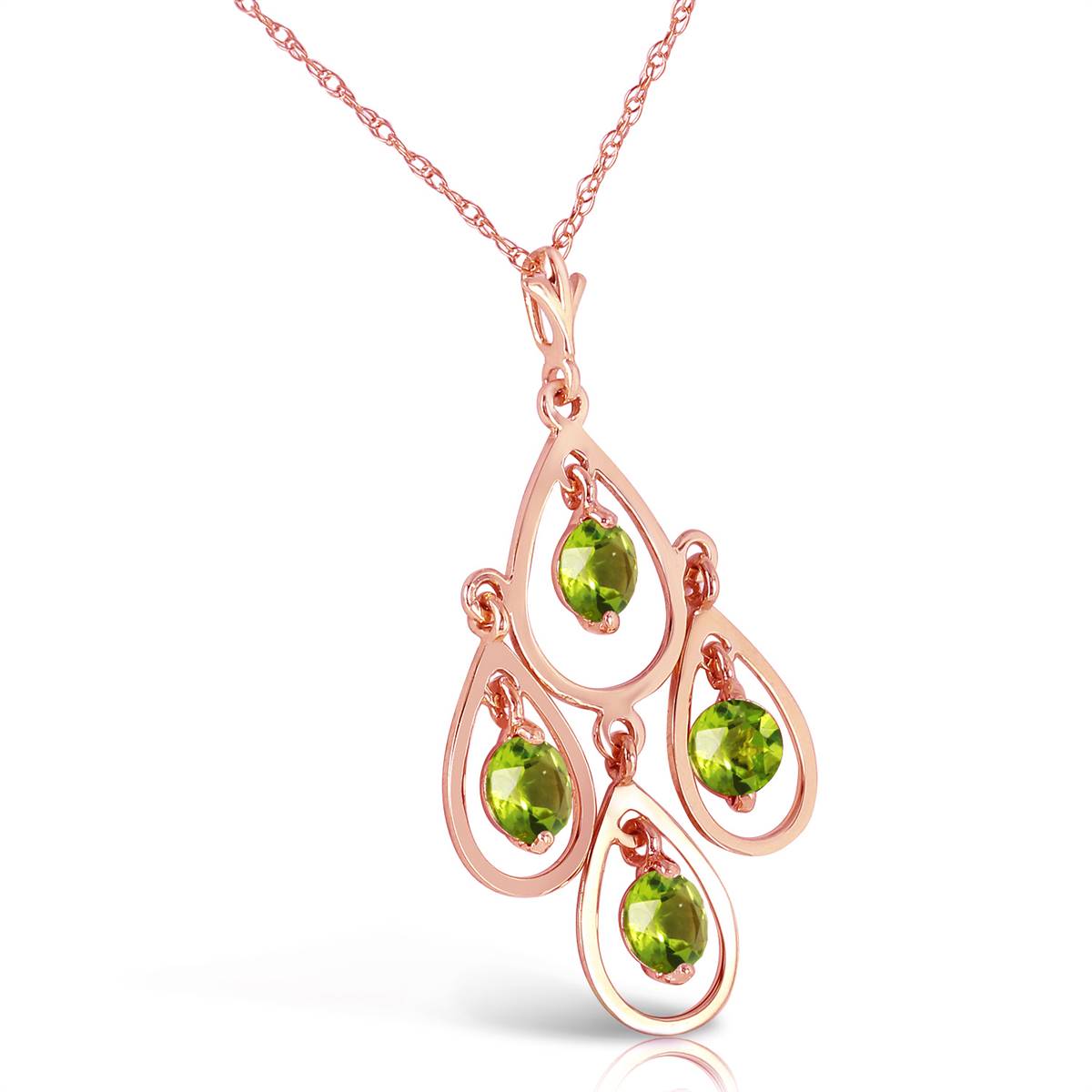 14K Solid Rose Gold Peridot Necklace Gemstone Genuine Platinum