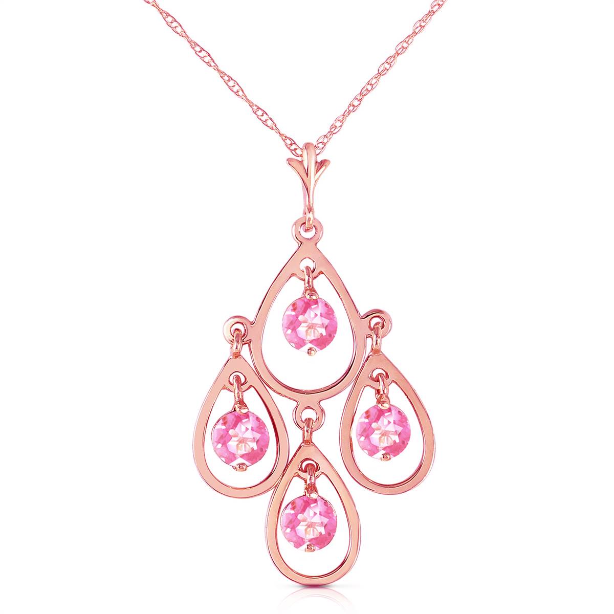 14K Solid Rose Gold Pink Topaz Necklace Certified New