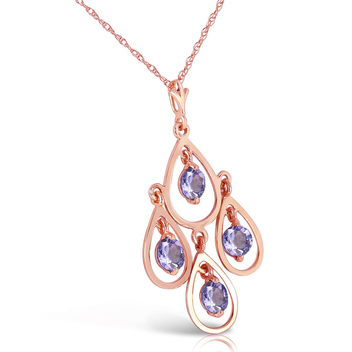 14K Solid Rose Gold Natural Tanzanites Necklace Certified