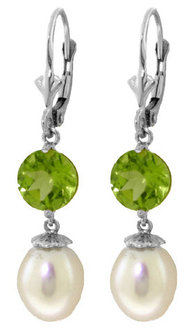 11.1 Carat 14K Solid Yellow Gold Palm Frond Peridot Pearl Earrings