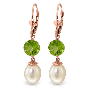 11.1 Carat 14K Solid Rose Gold Elegance Pearl Peridot Earrings
