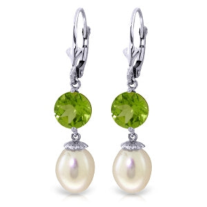 11.1 Carat 14K Solid White Gold Call Of Love Pearl Peridot Earrings