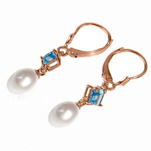9.5 Carat 14K Solid Rose Gold Charisma Pearl Blue Topaz Earrings