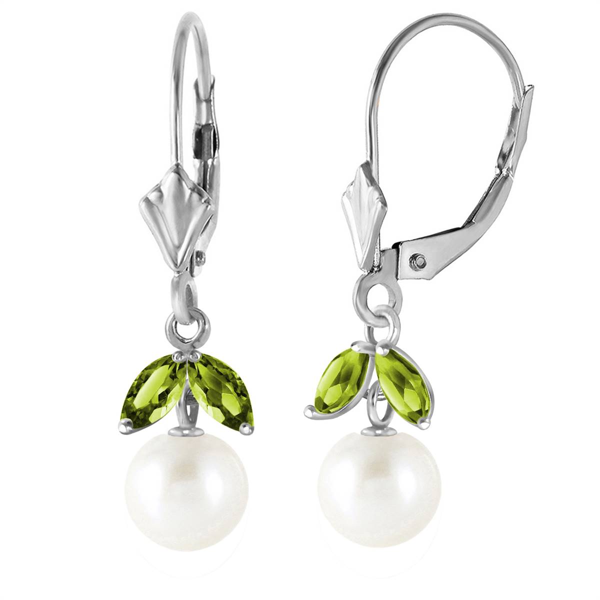 4.4 Carat 14K Solid White Gold Call Of The Wild Pearl Peridot Earrings