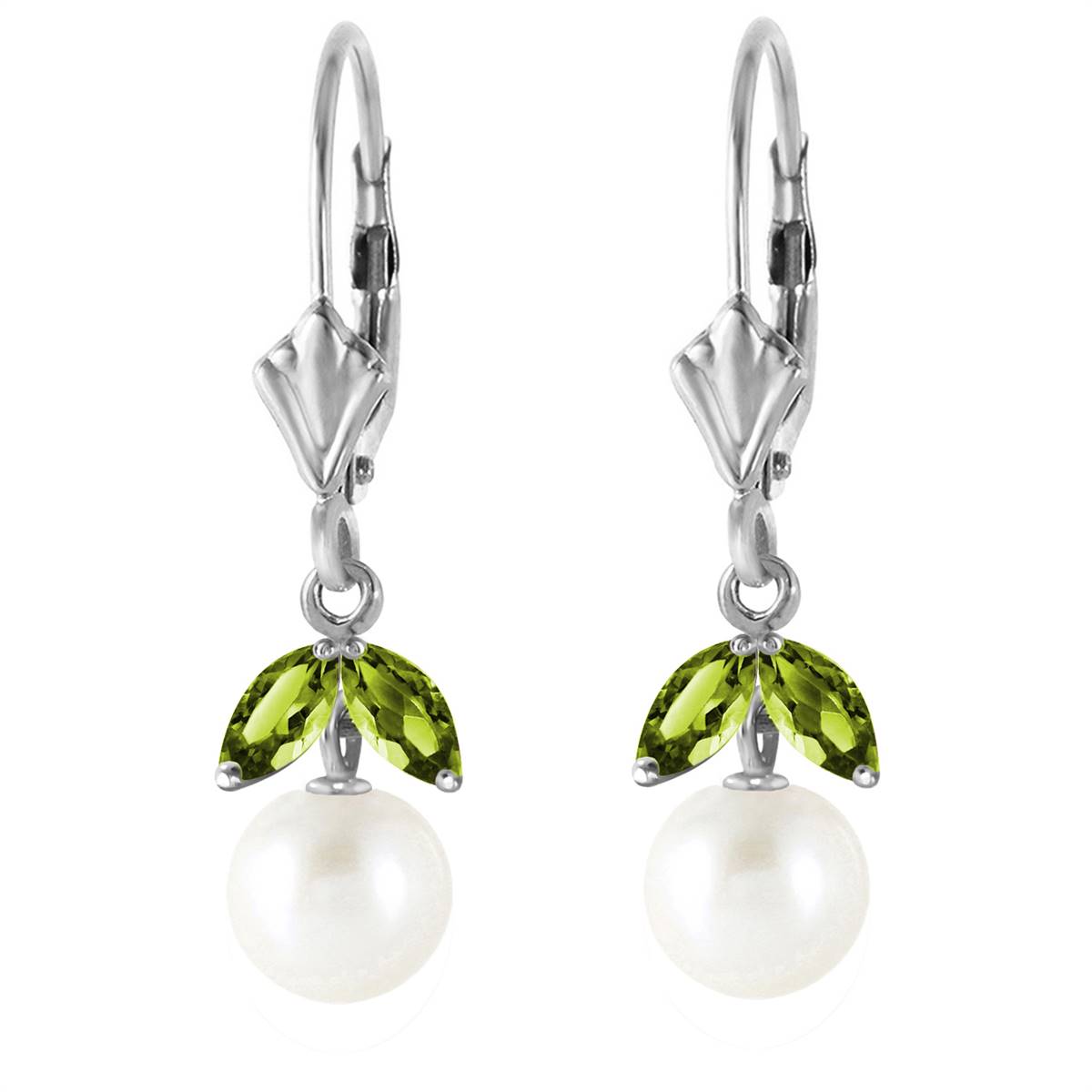 4.4 Carat 14K Solid White Gold Call Of The Wild Pearl Peridot Earrings