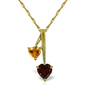 1.4 Carat 14K Solid Yellow Gold Hearts Necklace Natural Garnet Citrine