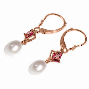 9.5 Carat 14K Solid Rose Gold Charisma Pearl Pink Topaz Earrings