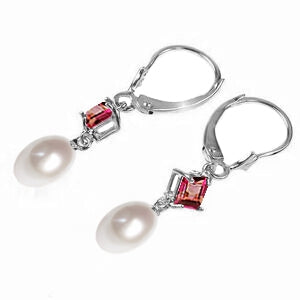 9.5 Carat 14K Solid White Gold Contributions Pearl Pink Topaz Earrings