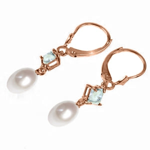 9.5 Carat 14K Solid Rose Gold Charisma Pearl Aquamarine Earrings