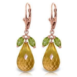 14K. ROSE GOLD LEVERBACK EARRING WITH PERIDOTS & CITRINES