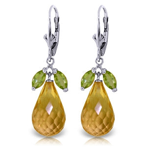 14K. WHITE GOLD LEVERBACK EARRING WITH PERIDOTS & CITRINES