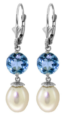 11.1 Carat 14K Solid Yellow Gold Blue Orchid Blue Topaz Pearl Earrings