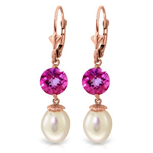 11.1 Carat 14K Solid Rose Gold Elegance Pearl Pink Topaz Earrings