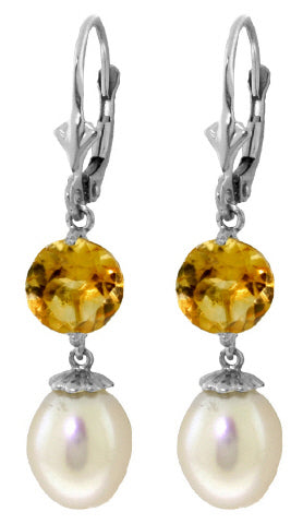 11.1 Carat 14K Solid Yellow Gold Sun Kissed Citrine Pearl Earrings