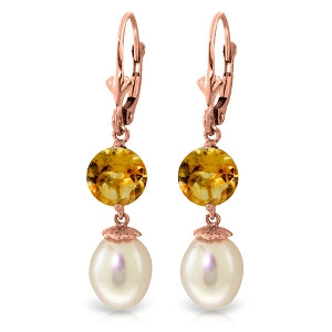 11.1 Carat 14K Solid Rose Gold Elegance Pearl Citrine Earrings