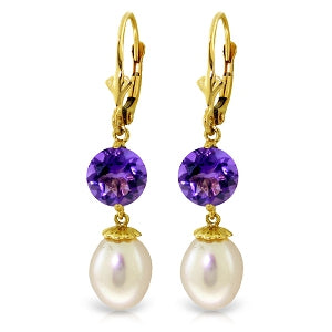 11.1 Carat 14K Solid Yellow Gold Flowing Vibrance Amethyst Pearl Earrings