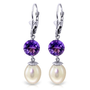 11.1 Carat 14K Solid White Gold Head Over Heels Pearl Amethyst Earrings