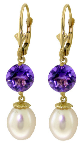 11.1 Carat 14K Solid White Gold Head Over Heels Pearl Amethyst Earrings