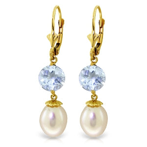 11.1 Carat 14K Solid Yellow Gold Say Yes Aquamarine Pearl Earrings