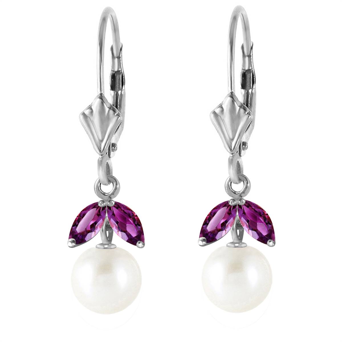 4.4 Carat 14K Solid White Gold Found My Passion Pearl Amethyst Earrings