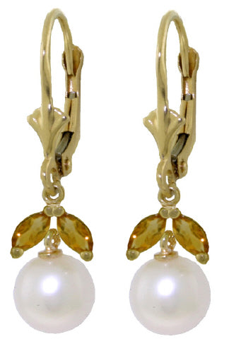 4.4 Carat 14K Whte Gold Ahead Of Others Pearl Citrine Earrings