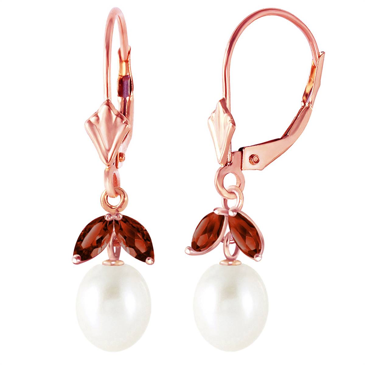 4.4 Carat 14K Solid Rose Gold Vibrance Pearl Garnet Earrings