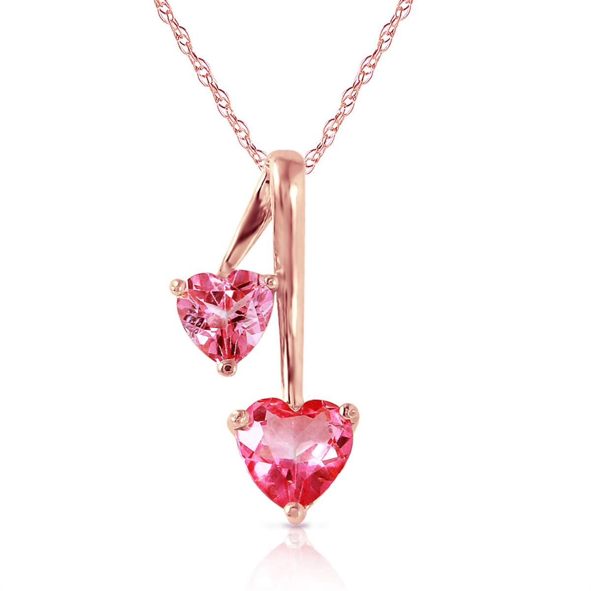 14K Solid Rose Gold Hearts Necklace w/ Natural Pink Topaz
