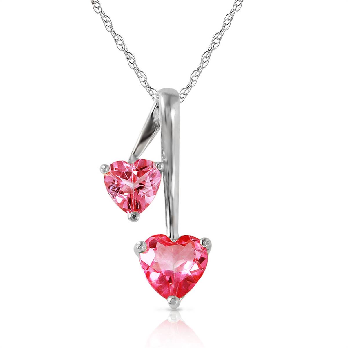 1.4 Carat 14K Solid White Gold Hearts Necklace Natural Pink Topaz