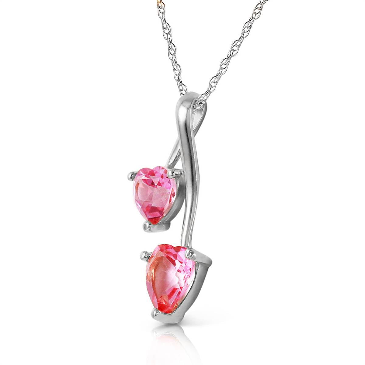 1.4 Carat 14K Solid White Gold Hearts Necklace Natural Pink Topaz